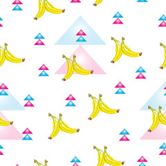 seamless pattern with banana fruit vector and colorful triangles