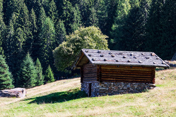 Hut in the Passeier Valley, Pfandleralm, near Merano, view to Timmelsjoch