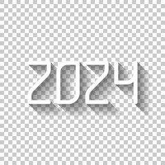 2024 number icon. Happy New Year. White icon with shadow on tran