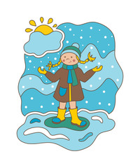 Vector illustration. Flat illustration. Girl and snow. Winter
