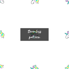 Vector seamless pattern with colorful unicorns. Blue and pink unicorn background. Card with cute unicorn icon over white background. Colorful design. Vector illustration