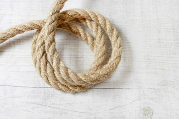 Ship rope on white wood