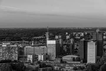 The hague city skyline viewpoint black and white, Netherlands