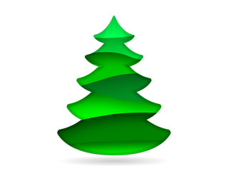 Christmas tree cut from paper. Green paper layers. Vector illustration