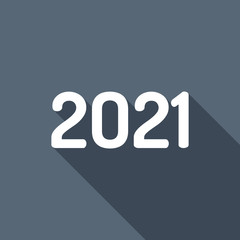 2021 number icon. Happy New Year. White flat icon with long shad