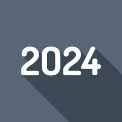 2024 number icon. Happy New Year. White flat icon with long shad