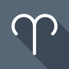 Astrological sign. Aries simple icon. White flat icon with long
