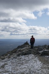 Fototapeta premium On top of mountain with wind in hair