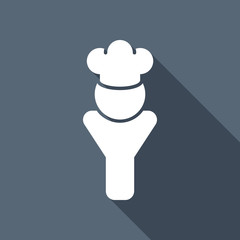 Chef of kitchen with hat. Kitchen logo, man icon. White flat ico