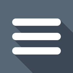 Obraz premium Hamburger menu. Web icon. White flat icon with long shadow on ba