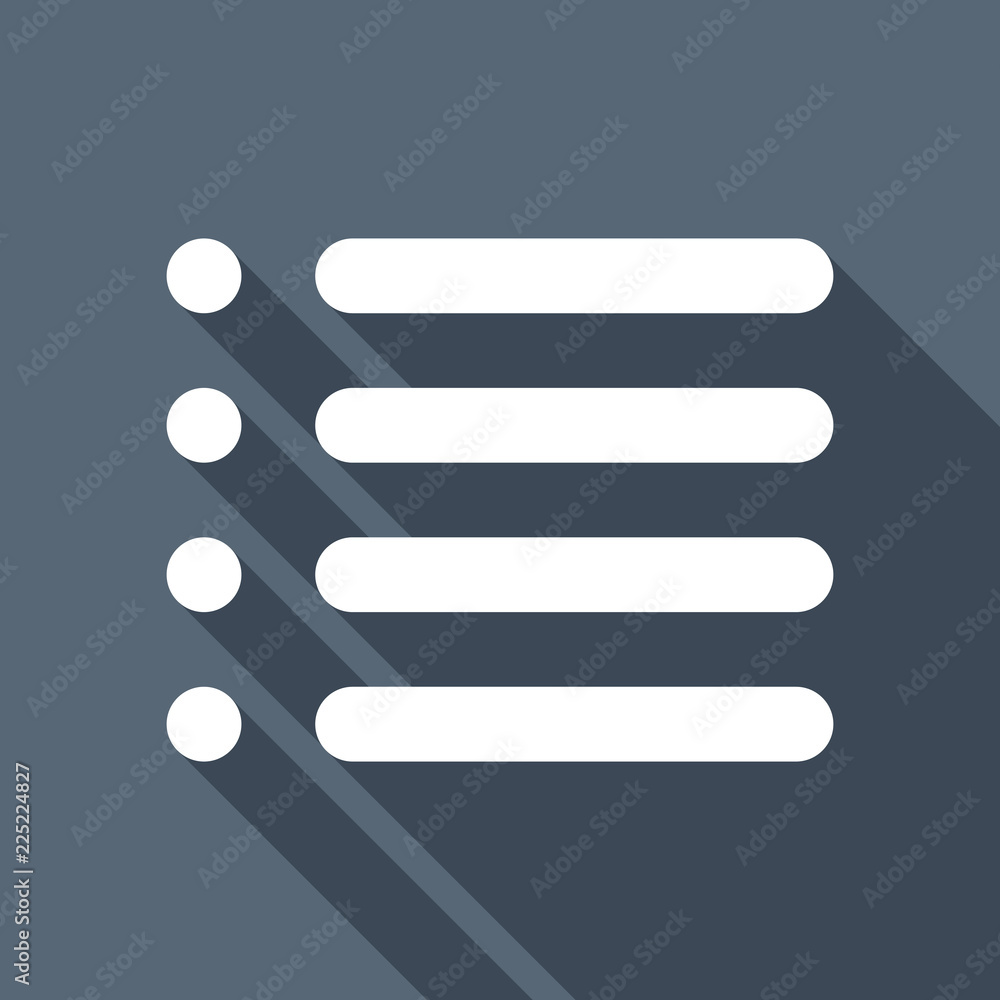 Poster simple list menu icon. white flat icon with long shadow on backg