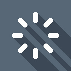 Loading or wait icon. White flat icon with long shadow on backgr