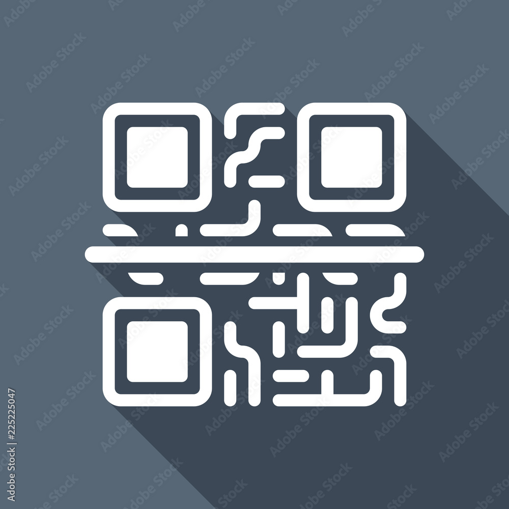 Aufkleber scanning qr code. technology icon. white flat icon with long sha