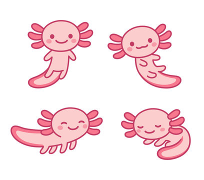 Cute cartoon axolotl set