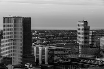 Fototapeta na wymiar The hague city skyline viewpoint black and white, Netherlands
