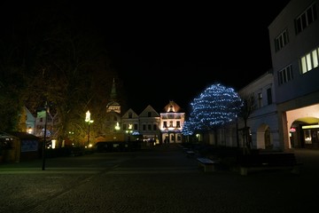 Christmas tree and decorations in the town. Slovakia