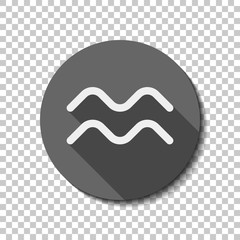 Astrological sign. Aquarius simple icon. flat icon, long shadow, circle, transparent grid. Badge or sticker style