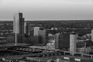 Fototapeta na wymiar The hague city skyline viewpoint black and white, Netherlands