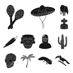 Country Mexico black icons in set collection for design. Mexico and landmark vector symbol stock web illustration.