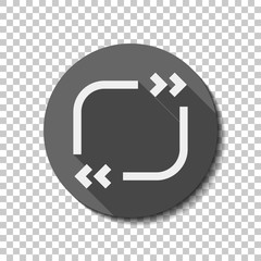 Text quote square. Simple icon. flat icon, long shadow, circle, transparent grid. Badge or sticker style