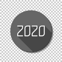 Fototapeta premium 2020 number icon. Happy New Year. flat icon, long shadow, circle, transparent grid. Badge or sticker style