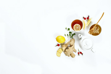 Hot drink, tea with ginger, lemon, honey