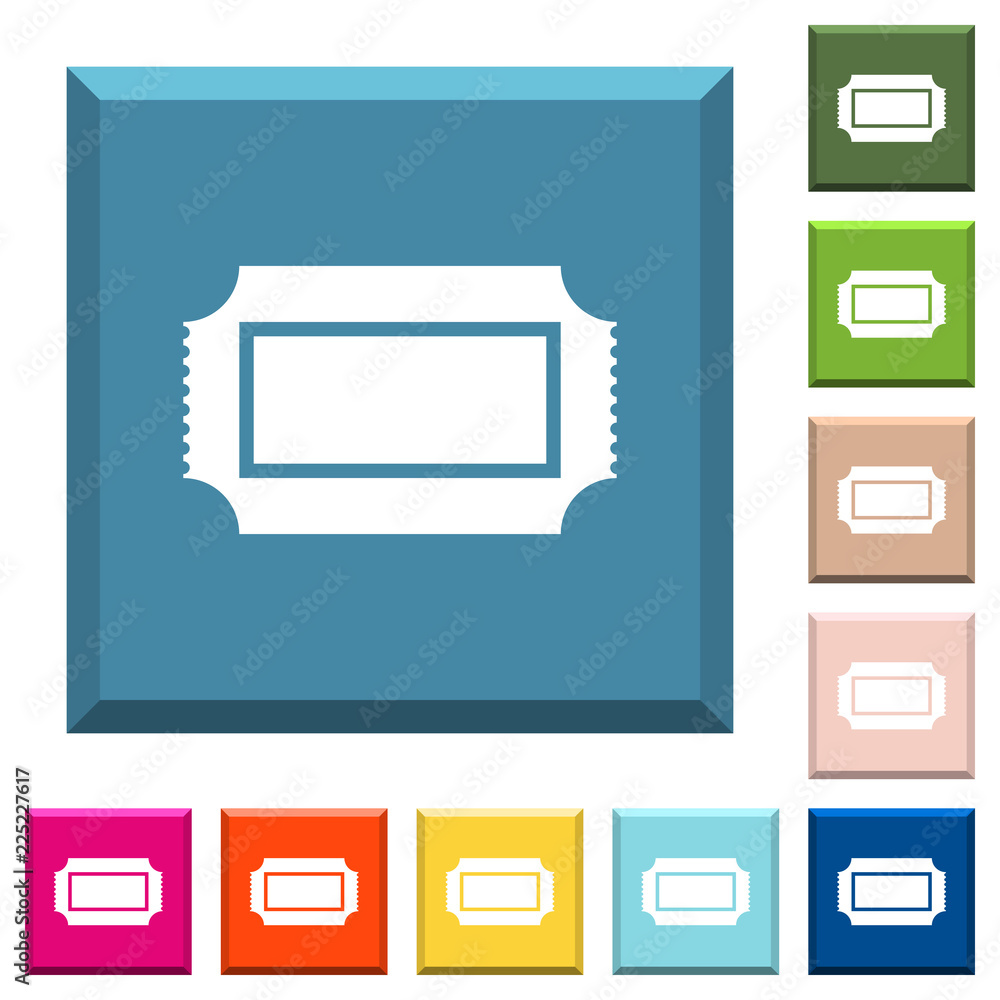 Aufkleber ticket with perforated edges white icons on edged square buttons