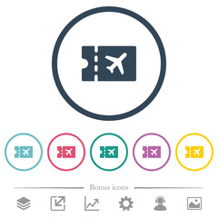 Air travel discount coupon flat color icons in round outlines