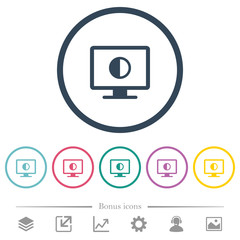 Adjust screen contrast flat color icons in round outlines