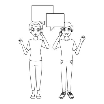 Couple talking with samrtphones