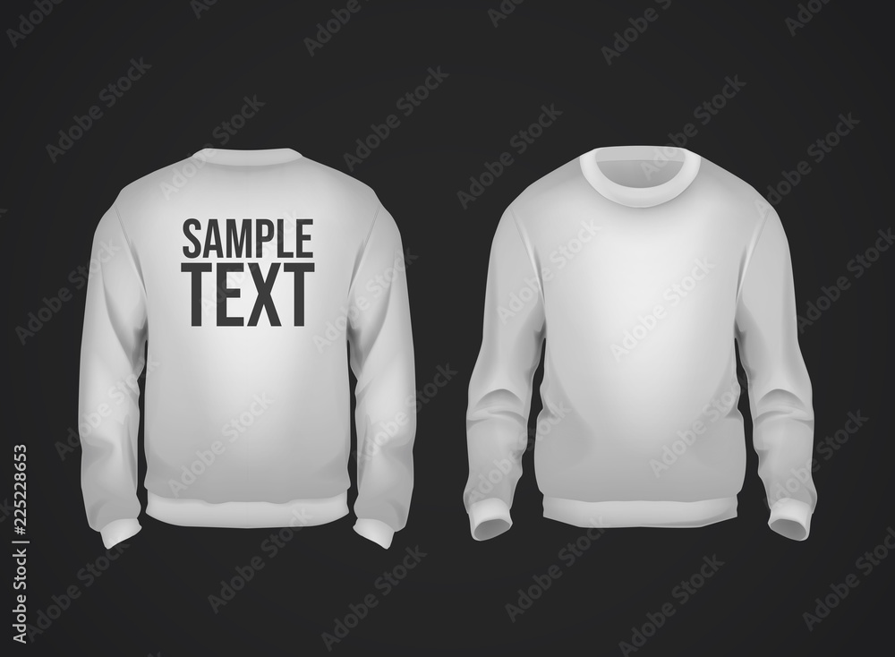 Poster Gray men's sweatshirt template with sample text front and back view. Hoodie for branding or advertising.