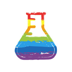 Medical test tube. simple silhouette. Drawing sign with LGBT style, seven colors of rainbow (red, orange, yellow, green, blue, indigo, violet © fokas.pokas