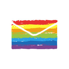 simple letter icon. Drawing sign with LGBT style, seven colors of rainbow (red, orange, yellow, green, blue, indigo, violet
