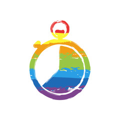 stopwatch. simple icon. Drawing sign with LGBT style, seven colors of rainbow (red, orange, yellow, green, blue, indigo, violet
