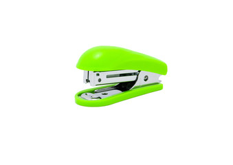 Stapler, office equipment green color isolated on a white background, with clipping path.