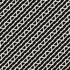 Funky vector monochrome seamless pattern with diagonal lines, wavy stripes