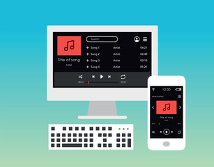 Mixed devices - desktop computer and smartphone &ndash; music