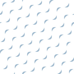 Vector minimalist geometric seamless pattern with diagonal waves, small wavy shapes, curved lines. Simple abstract texture of ripple water surface. White and blue background. Modern minimal design