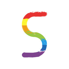 Number five, numeral, simple letter. Drawing sign with LGBT style, seven colors of rainbow (red, orange, yellow, green, blue, indigo, violet