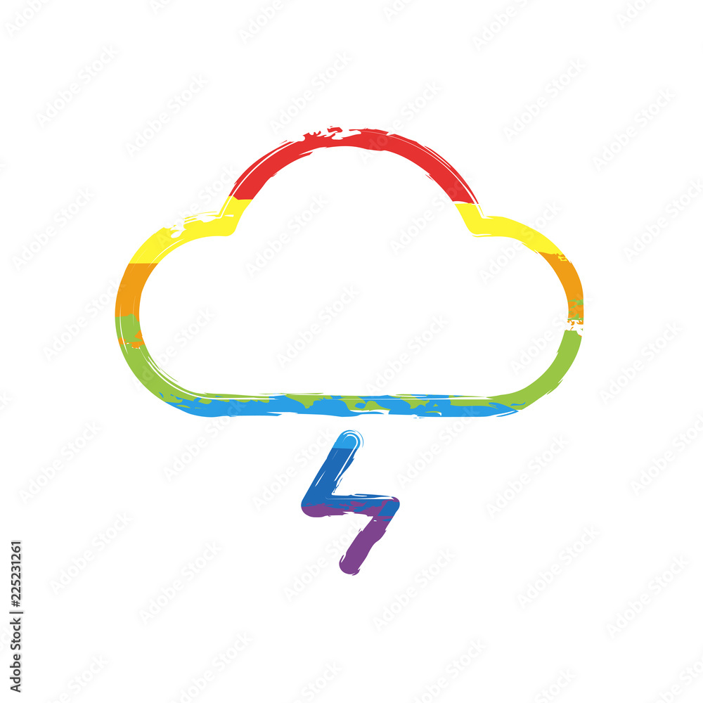 Poster cloud and lightning. simple outline icon. linear symbol with thin outline. drawing sign with lgbt st