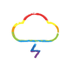 cloud and lightning. simple outline icon. linear symbol with thin outline. Drawing sign with LGBT style, seven colors of rainbow (red, orange, yellow, green, blue, indigo, violet