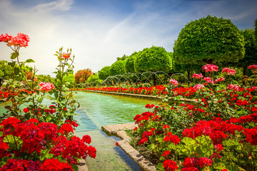 Gardens at the Alcazar de los Reyes Cristianos in Cordoba, Spain, toned