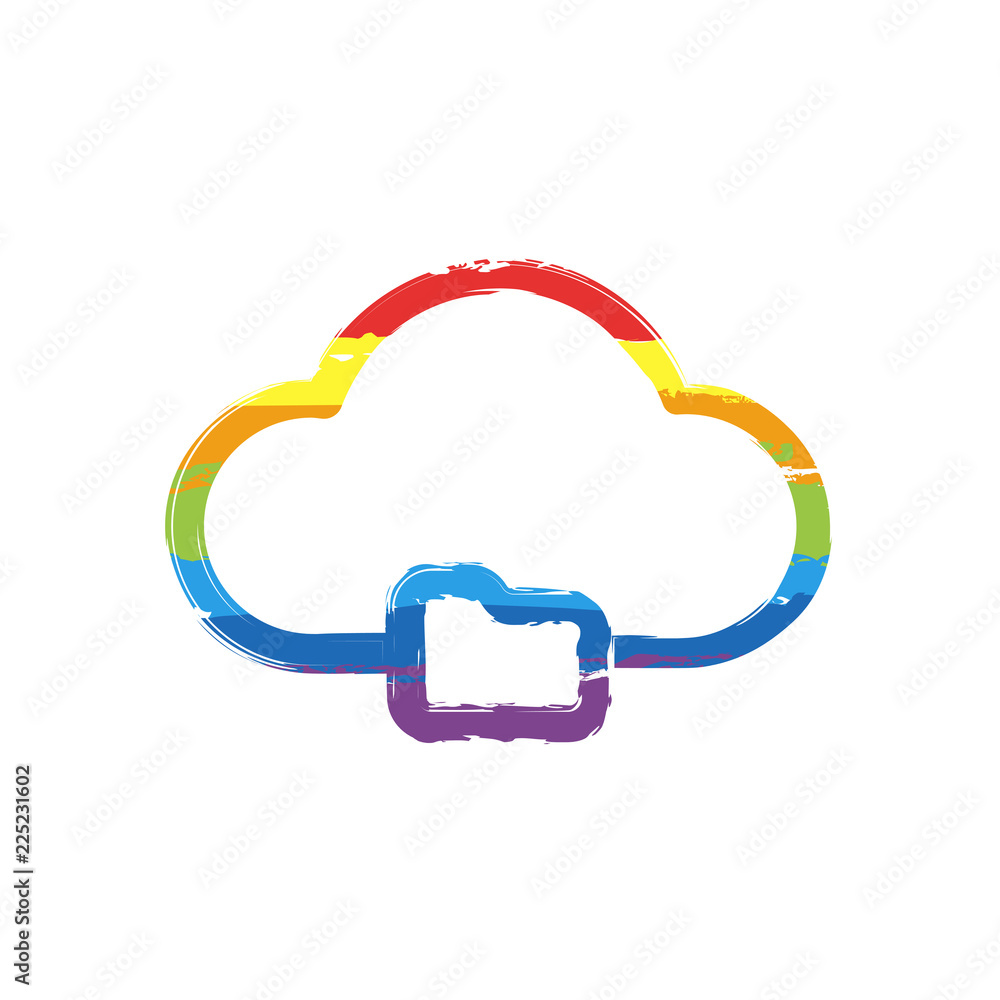 Poster outline simple cloud and folder. linear symbol with thin outline. drawing sign with lgbt style, seve