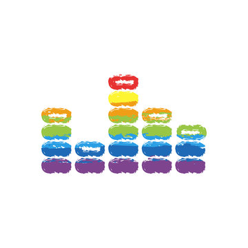 Digital equalizer. Simple icon. Drawing sign with LGBT style, seven colors of rainbow (red, orange, yellow, green, blue, indigo, violet
