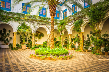 Courtyard patio of a typical house in Cordoba, Spain, toned
