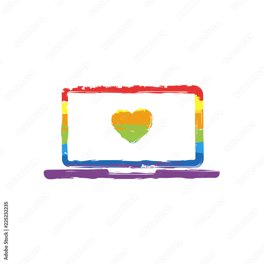 Aufkleber laptop or notebook computer with heart on screen. simple icon. drawing sign with lgbt style, seven c