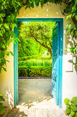 door leading in patio, so called andalusian cortyard , Cordoba, Spain , toned
