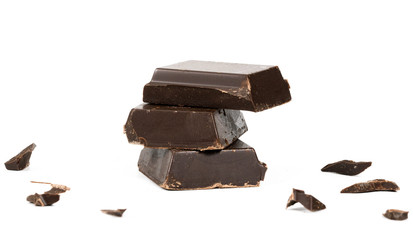Chocolate pieces on white background