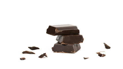 Chocolate pieces on white background