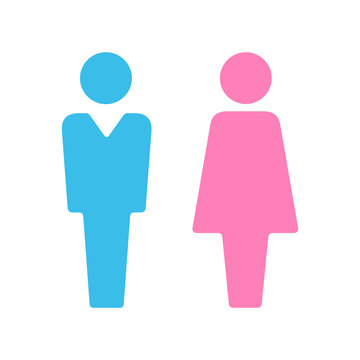 Vector male and female icon set. Gentleman and lady toilet sign. Man and woman user avatar. Flat design style.